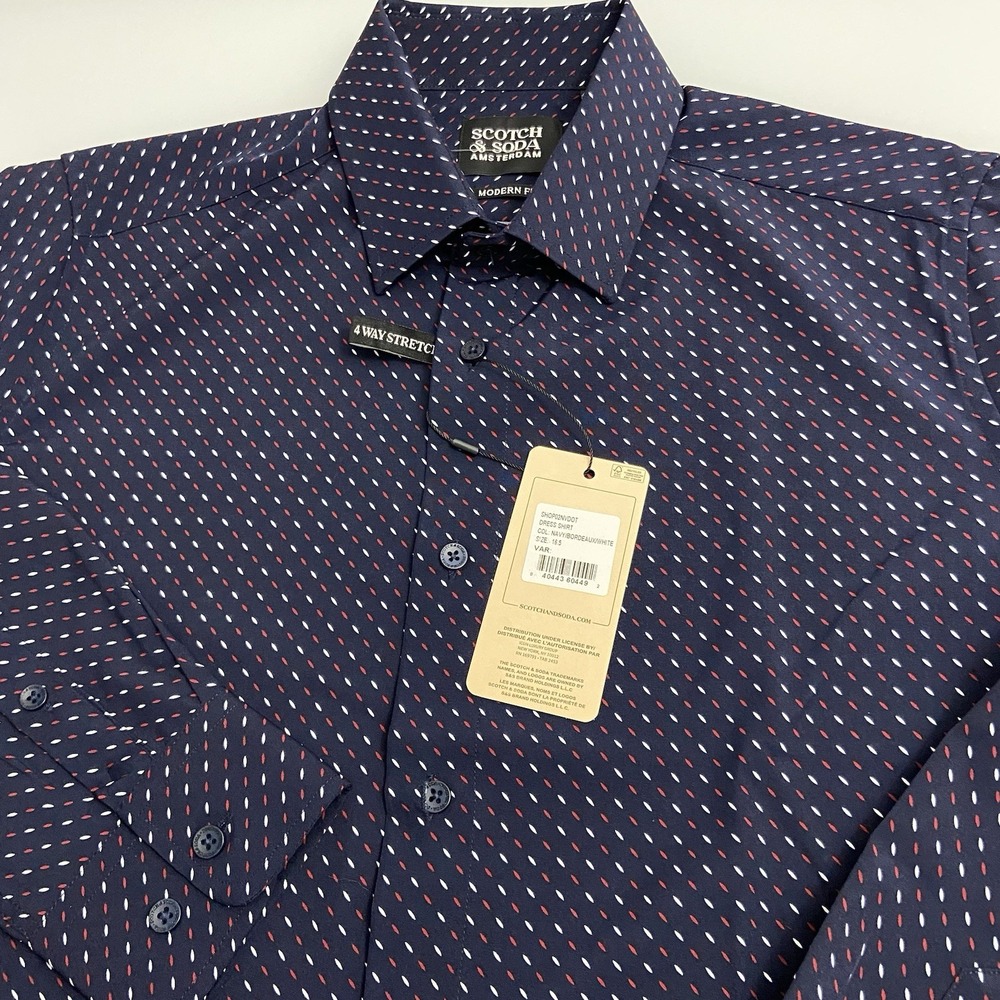 Scotch And Soda Amsterdam Shirt Men's Modern Fit Navy/Red/White Size‎ 16.5/42